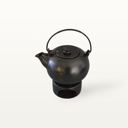 Schwarze, runde Teekanne aus Steinzeug mit Stövchen - Steinbrecher Set – Bild 4