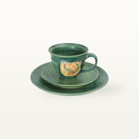 kleine Tasse mit Unterteller und Frühstücksteller - Aquarell