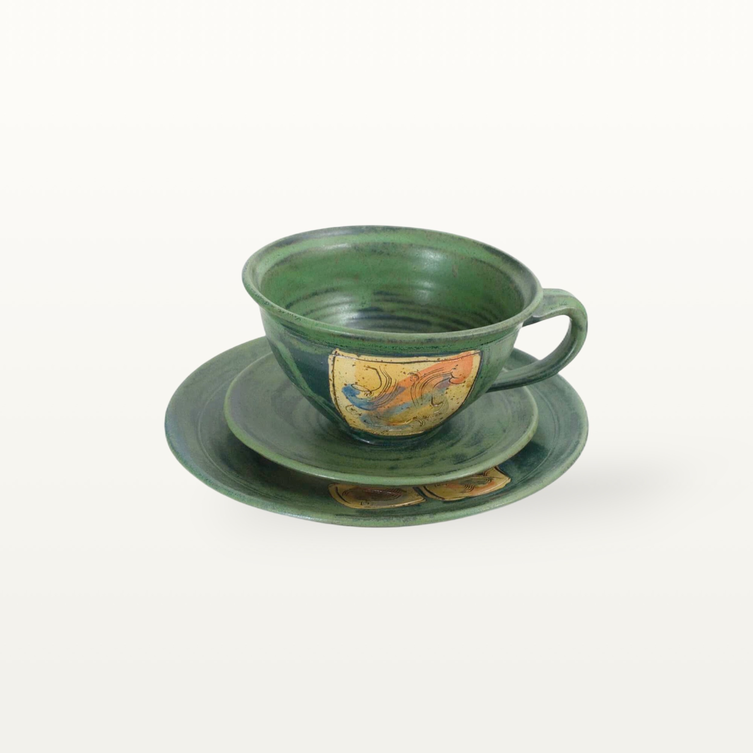 große Tasse mit Unterteller und Frühstücksteller - Aquarell 1 große Tasse mit Unterteller und Frühstücksteller - Aquarell