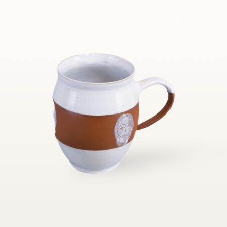 Bauchige Tasse "Gesichtspunkte" - Terrakottaband