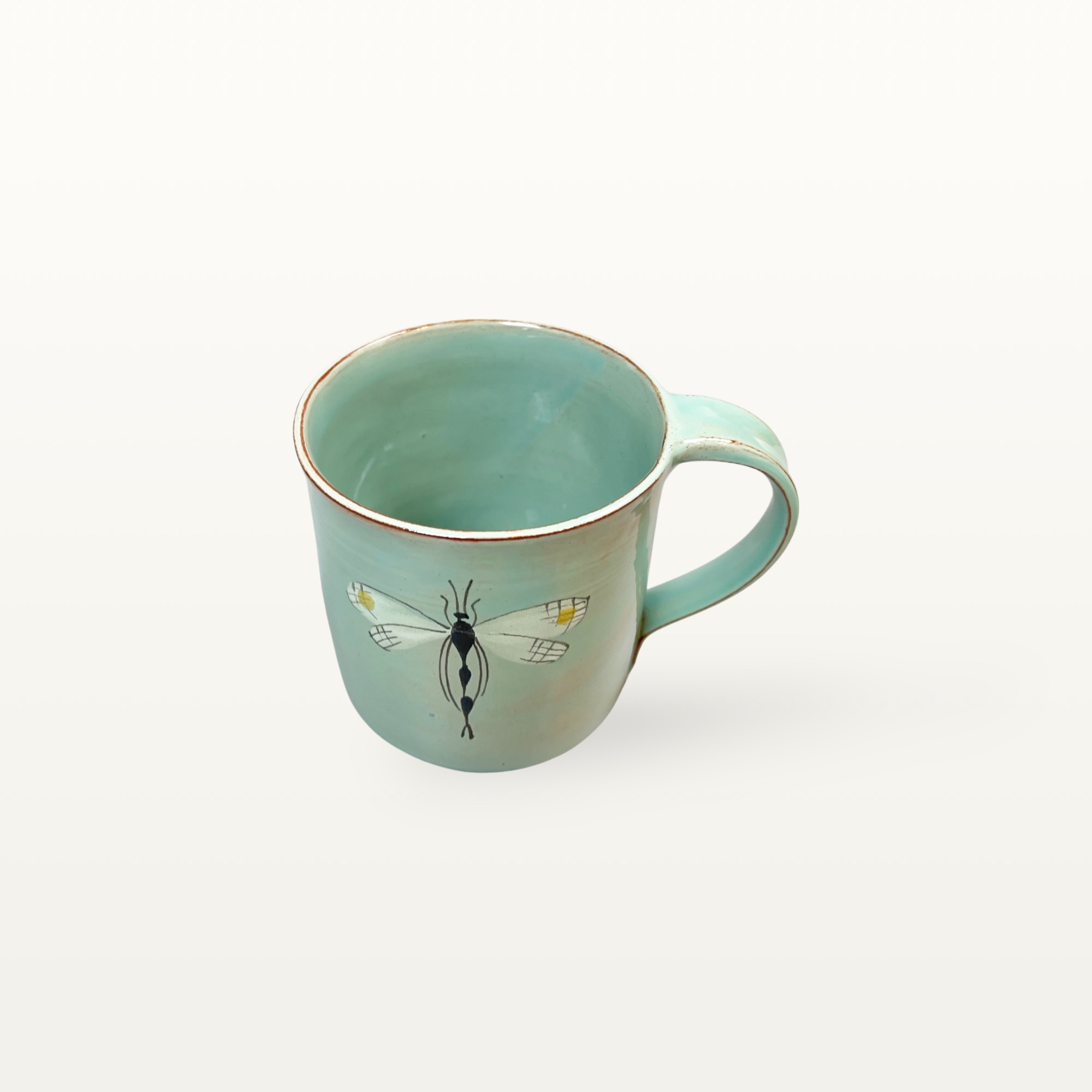 Salbeifarbener Kaffeepott mit Libellenmotiv 4 Salbeifarbener Kaffeepott mit Libellenmotiv – Bild 4