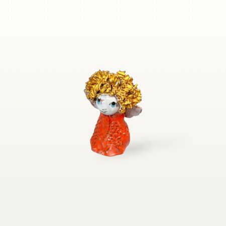 Kleine, rote Schutzengel Figur aus Keramik