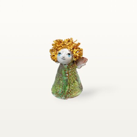 Mittelgroße, grüne Schutzengel Figur aus Keramik