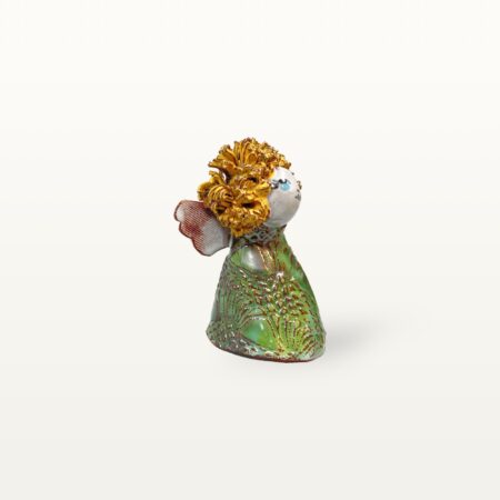 Mittelgroße, grüne Schutzengel Figur aus Keramik – Bild 4