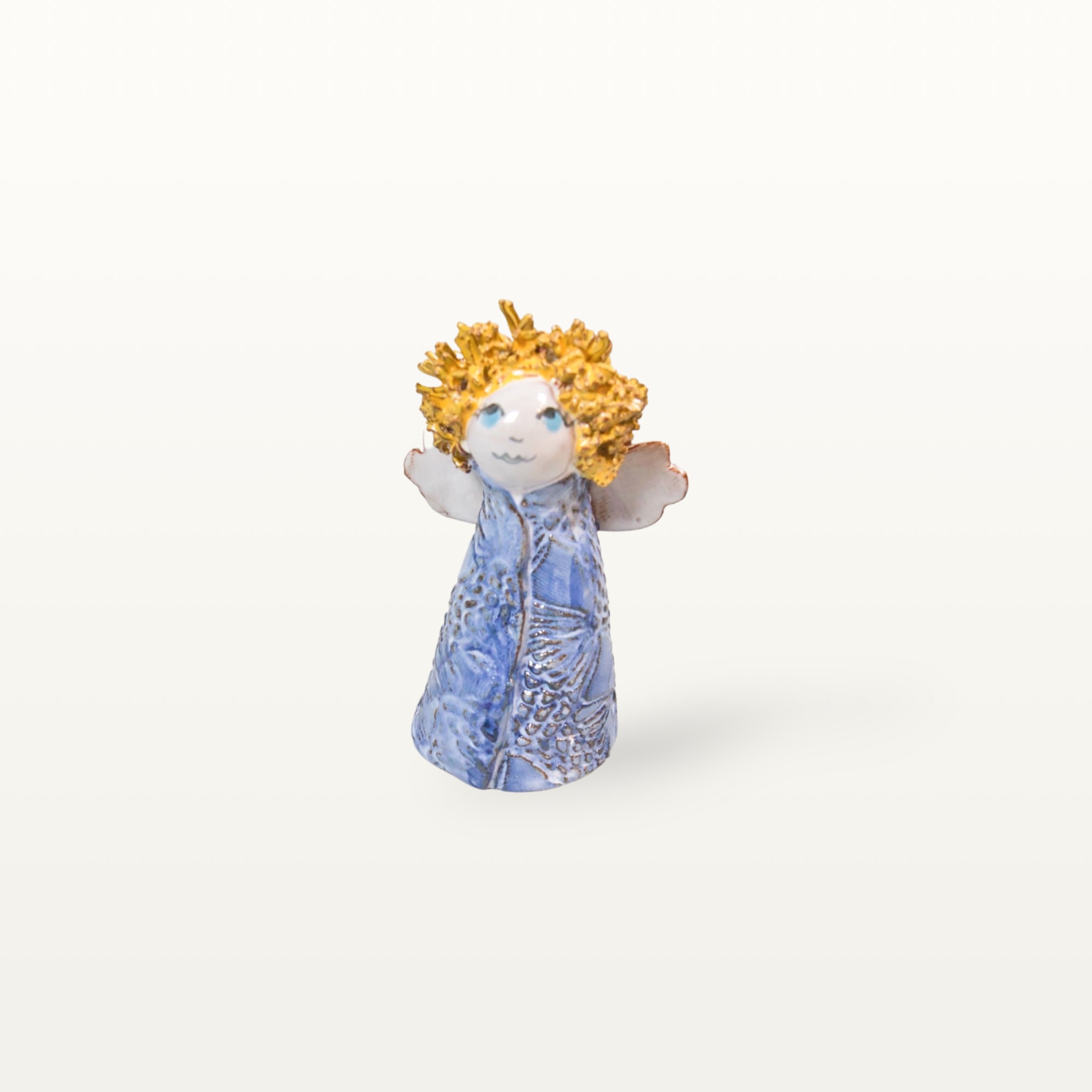 Mittelgroße, blaue Schutzengel Figur aus Keramik