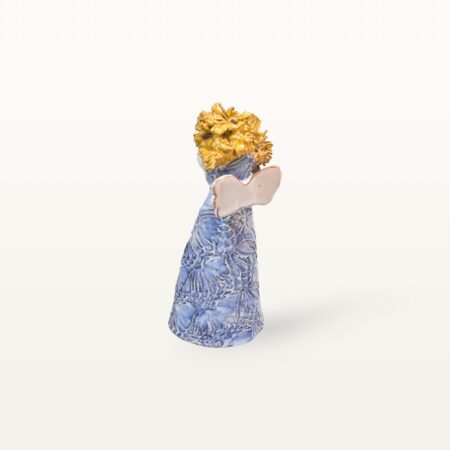 Große, blaue Schutzengel Figur aus Keramik