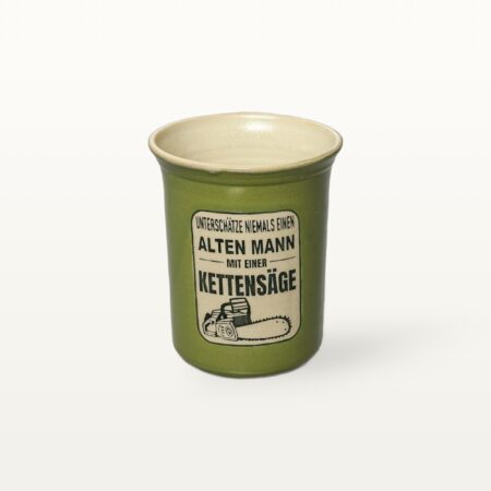 Große Tasse - Graphico Klartext - Kettensäge - Grün