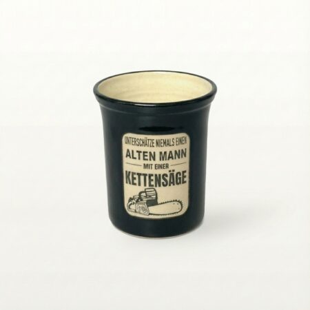 Große Tasse - Graphico Klartext - Kettensäge - Schwarz
