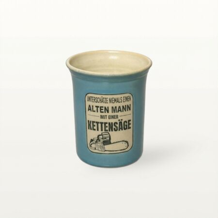 Große Tasse - Graphico Klartext - Kettensäge - Türkis