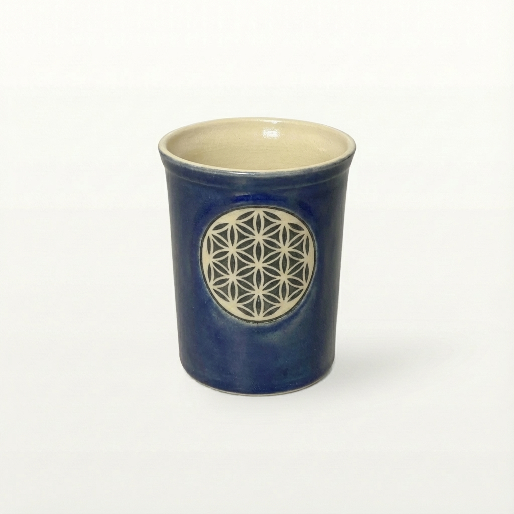 Große Tasse - Graphico Natur - Blume des Lebens - Blau