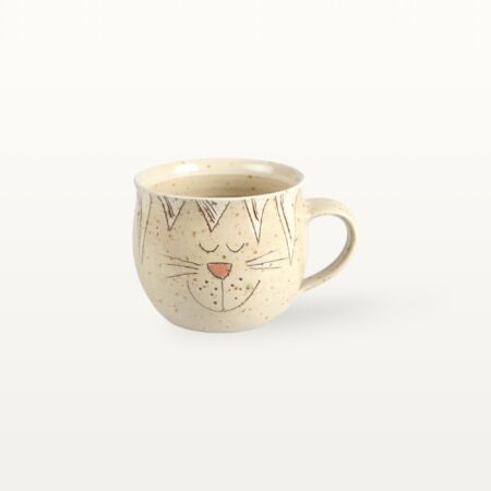 Bauchige Tasse "Schmunzelkatze" - Weiß