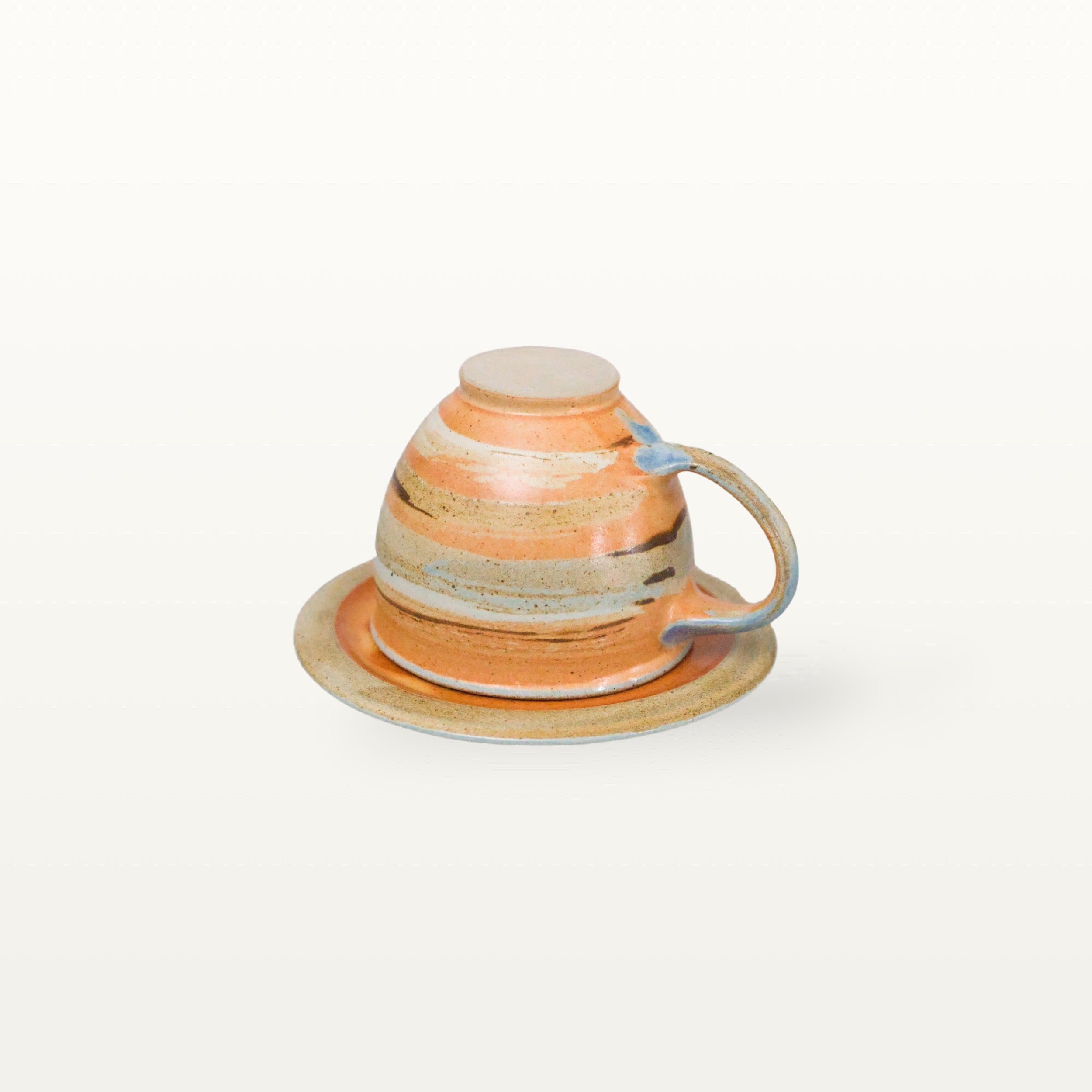 Tasse mit Untertasse - Shino - bunt gestreift 2 Tasse mit Untertasse - Shino - bunt gestreift – Bild 2