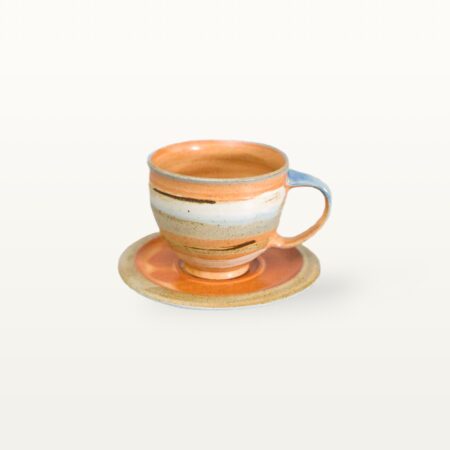 Tasse mit Untertasse - Shino - bunt gestreift
