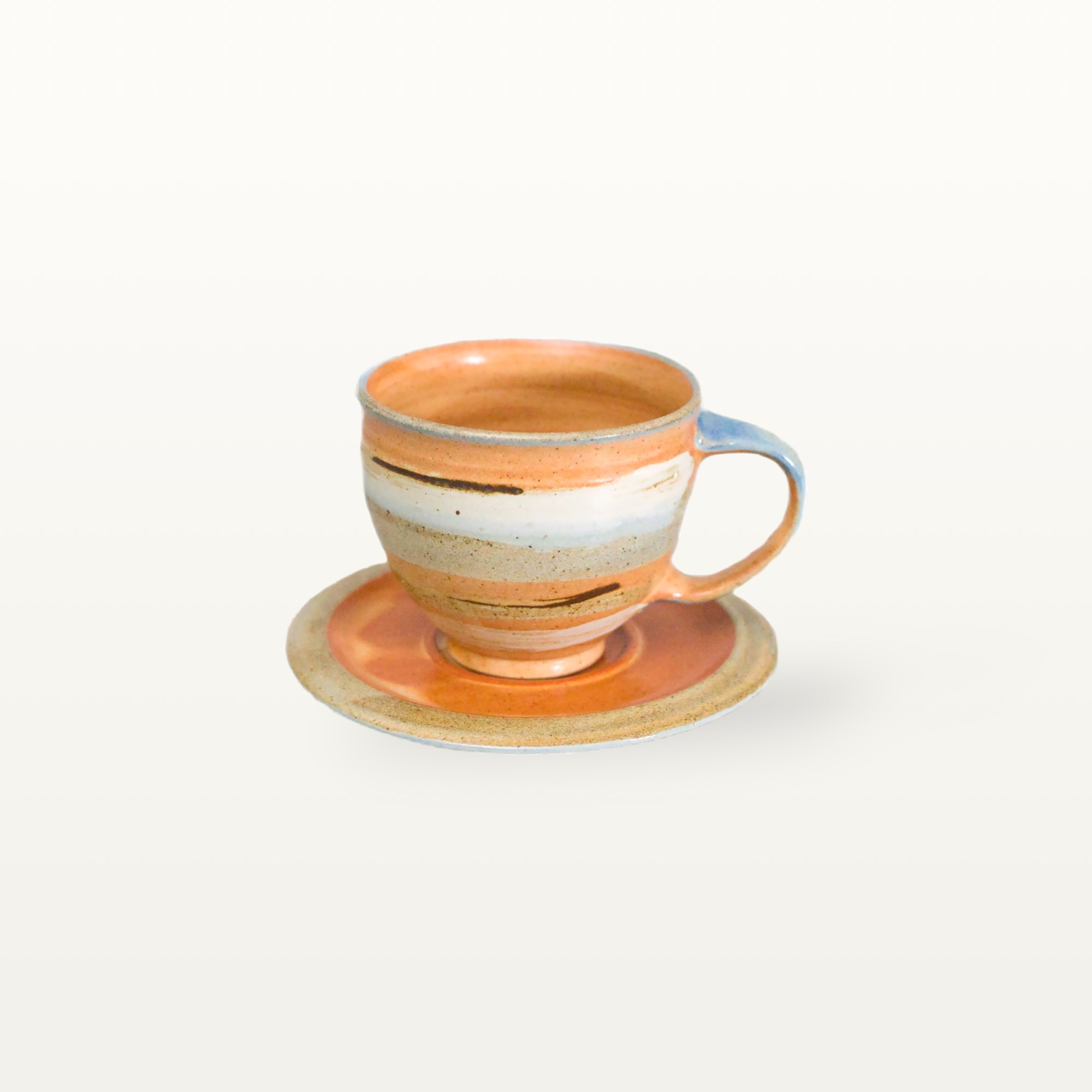 Tasse mit Untertasse - Shino - bunt gestreift 1 Tasse mit Untertasse - Shino - bunt gestreift