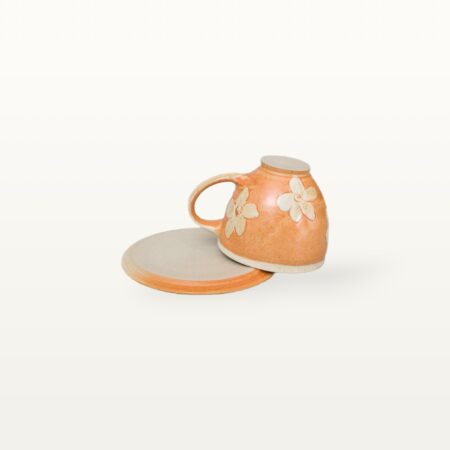 Tasse mit Untertasse - Shino - weiße Blume – Bild 5