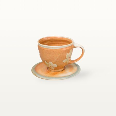 Tasse mit Untertasse - Shino - weiße Blume
