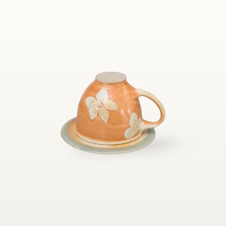Tasse mit Untertasse - Shino - weiße Blume – Bild 2