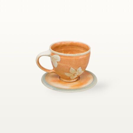 Tasse mit Untertasse - Shino - weiße Blume – Bild 4