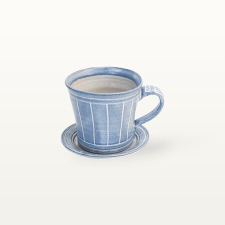 Konische Tasse mit Untertasse "Feinstrich Blau"